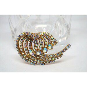 Rhinestone Wave Brooch Surfing Big Wave Swirl Rhinestone Brooch Vtg
